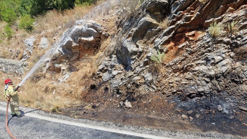 Marmaris’te yol kenarında başlayan yangın ekipleri alarma geçirdi - 1