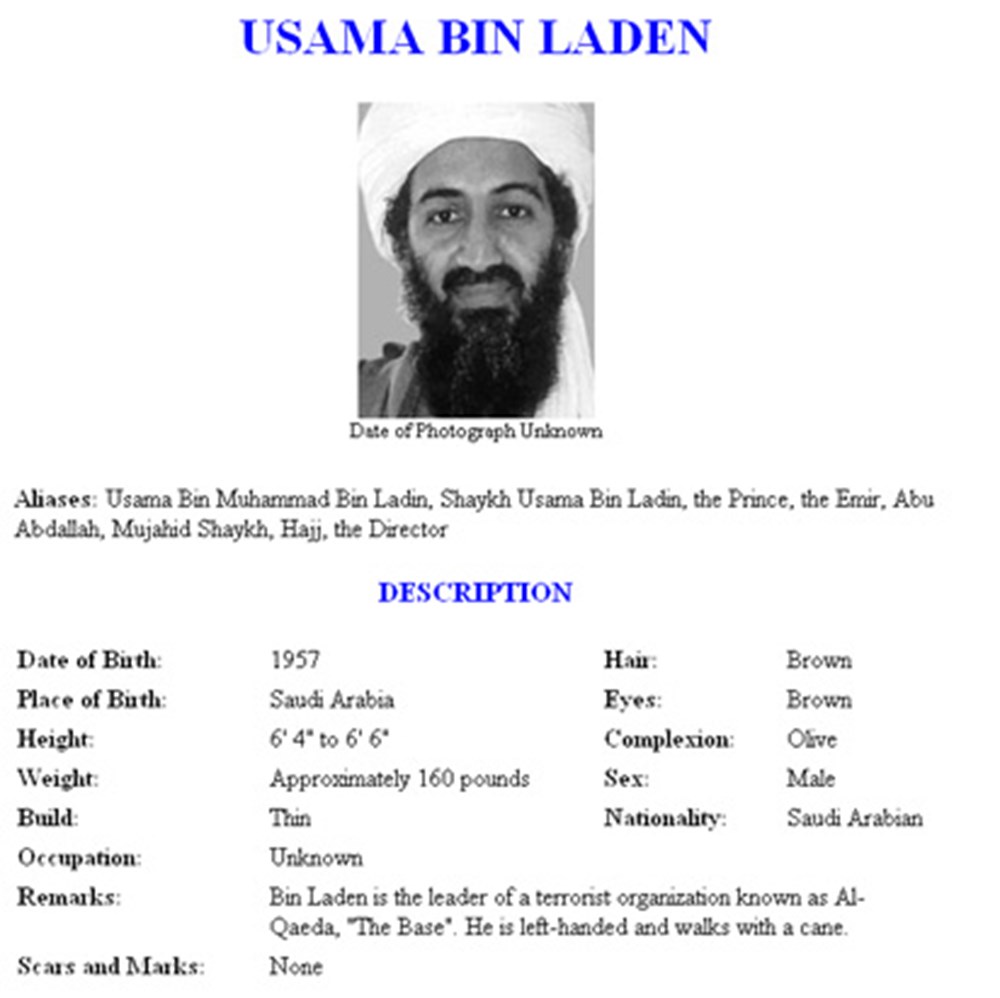 FBI most wanted poster.