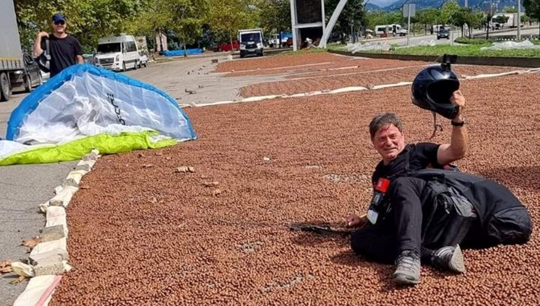 Yamaç paraşütçüsü fındık harmanına zorunlu iniş yaptı