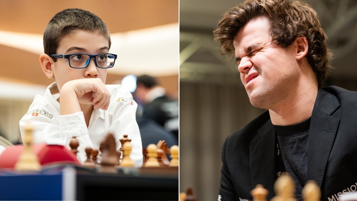 10 yaşındaki Faustino Oro ve satran. ustası Magnus Carlsen (chess.com)