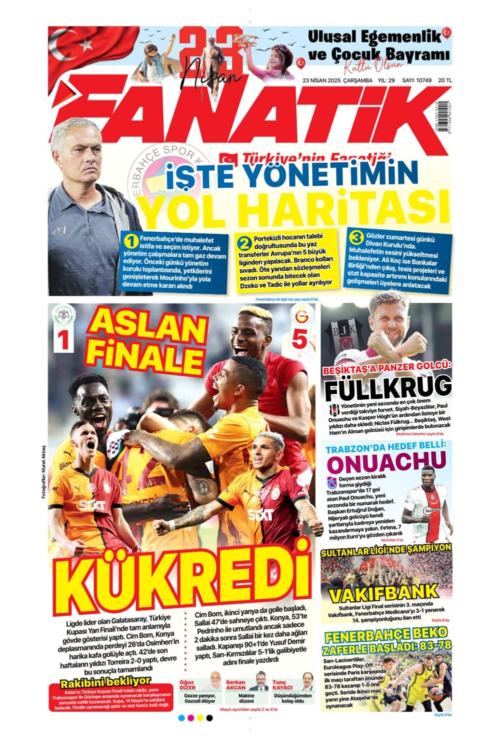 "Aslan finale kükredi" (23 Nisan 2025 spor manşetleri) - 1