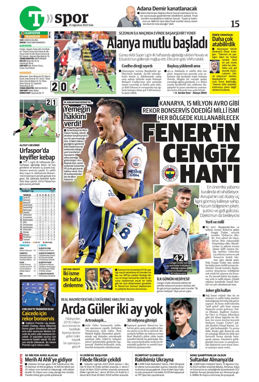 "Aslan'ın tur günü" | 15 Ağustos 2023 spor manşetleri - 17