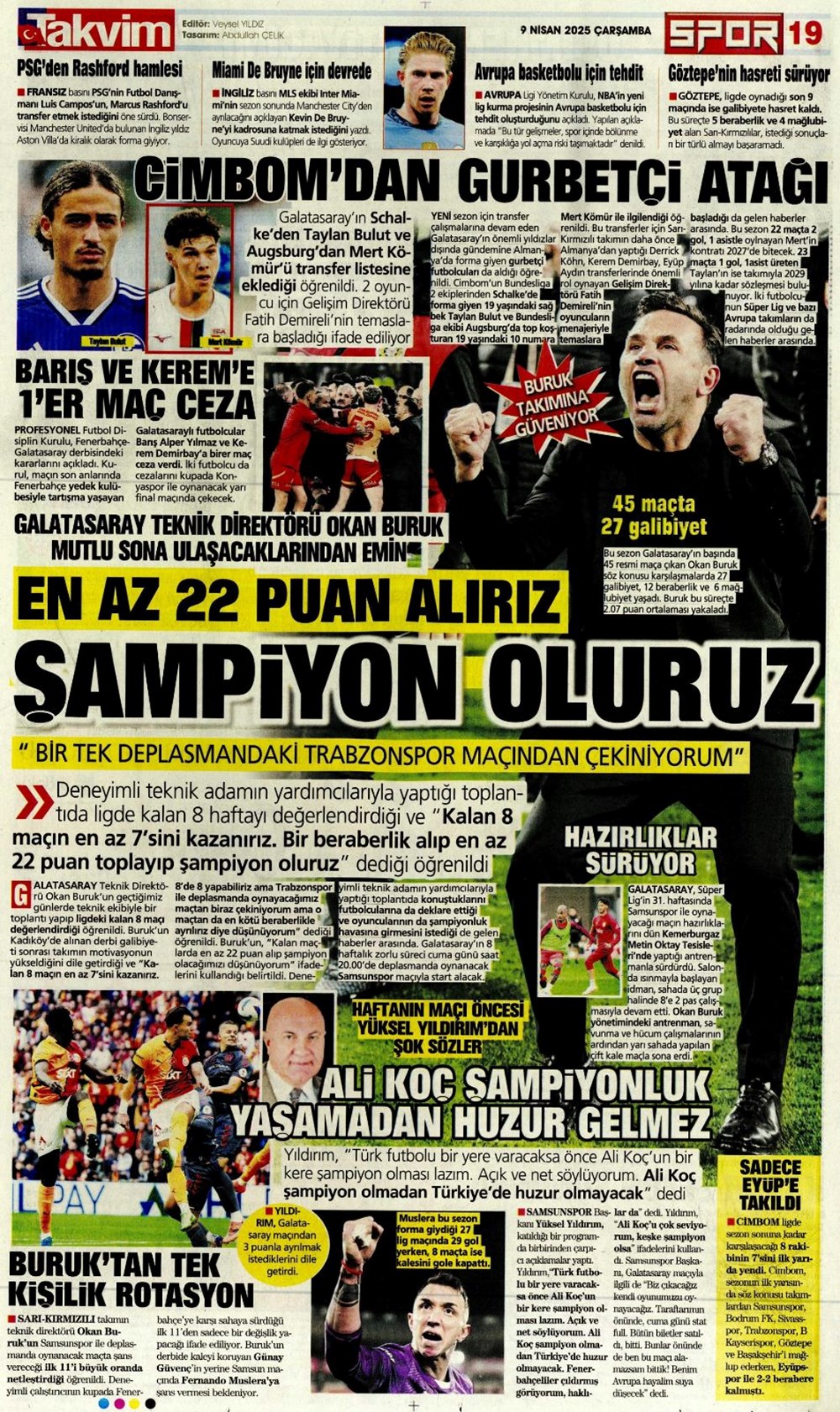 "Kevin De Bruyne derbisi" (9 Nisan 2025 spor manşetleri) - 32