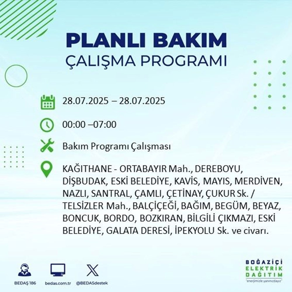 İstanbul'un 21 ilçesinde bugün elektrik kesintisi yaşanacak: Birçok ilçede 8-9 saat sürecek (28 Temmuz elektrik kesintisi listesi) - 46