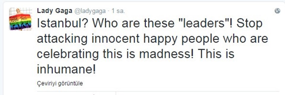 Lady Gaga'dan Taksim'deki müdahaleye Twitter'dan tepki - 1
