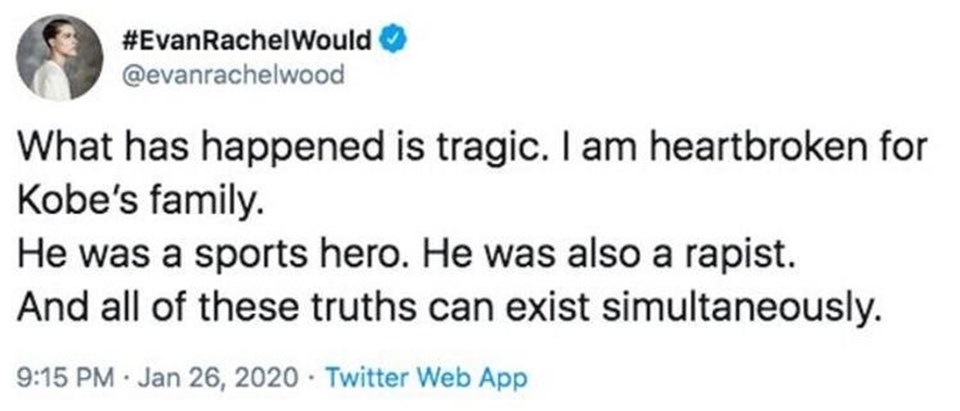 Westworld yıldızı Evan Rachel Wood, Kobe Bryant yorumuyla tepki topladı - 2