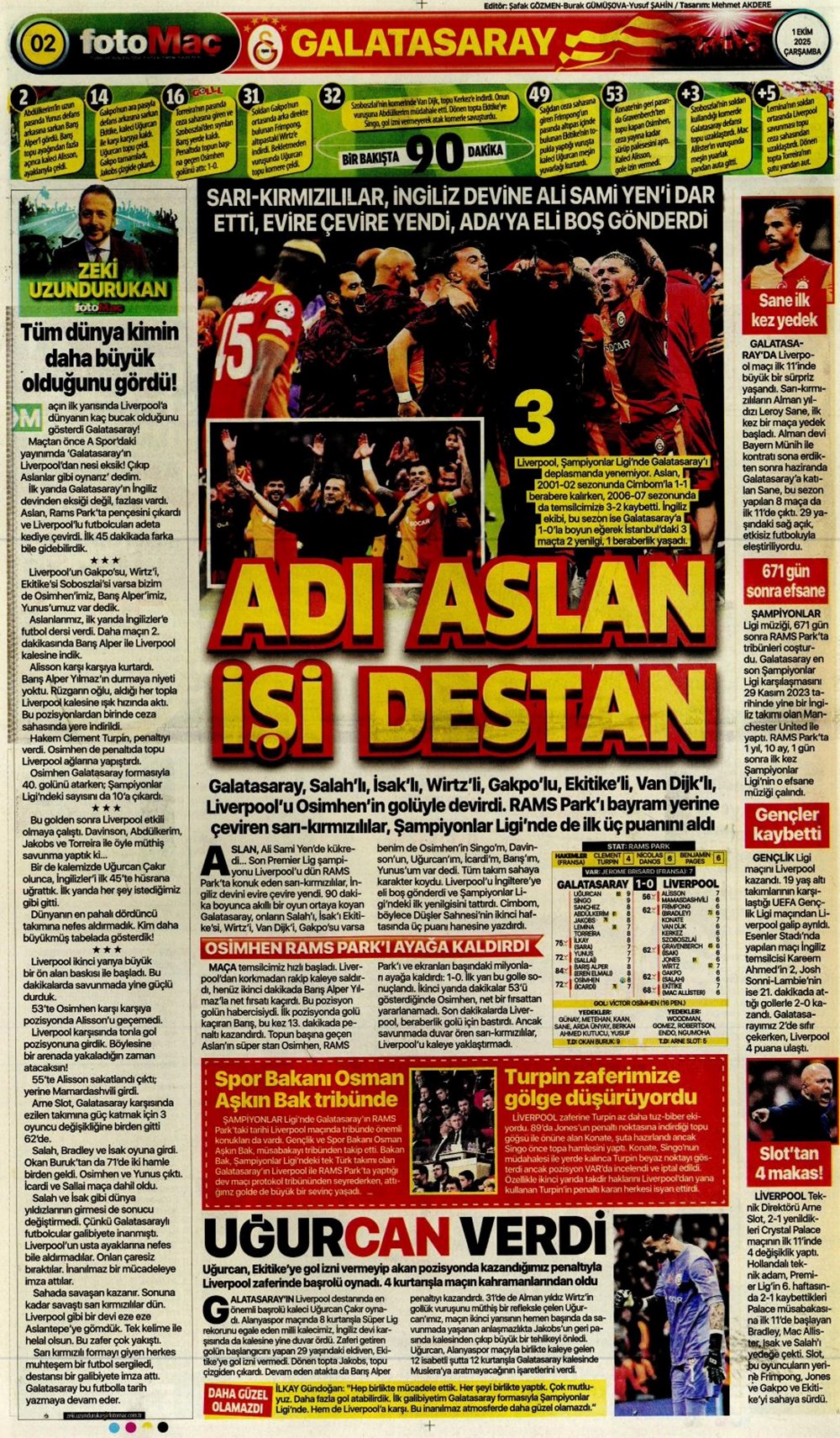 "Adı Aslan, işi destan" (1 Ekim 2025 spor manşetleri) - 8