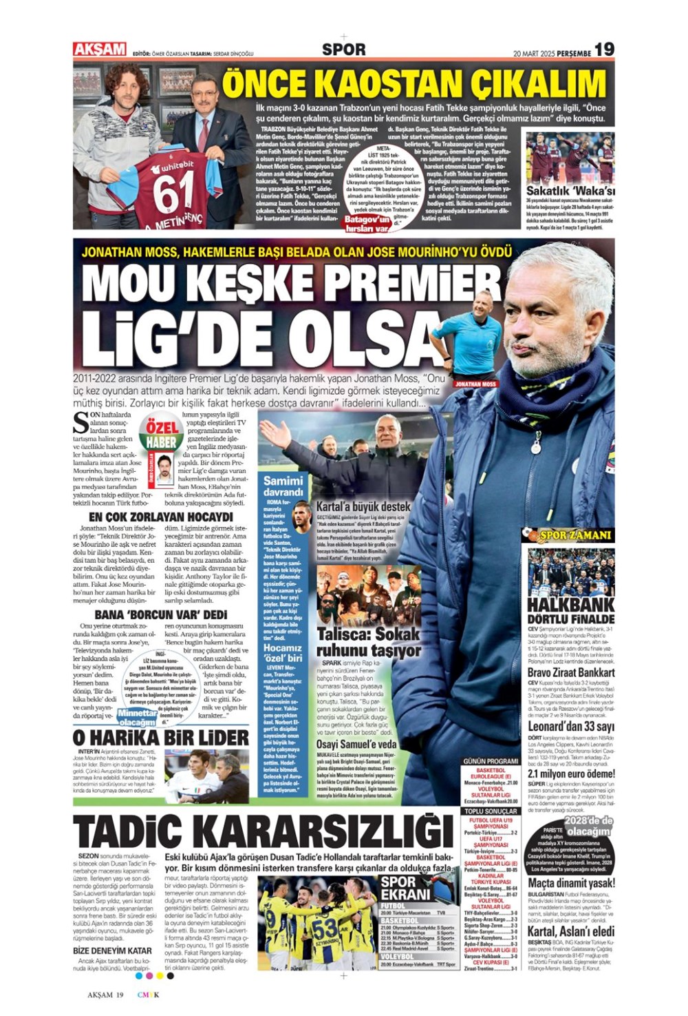 "Milliler avantaj peşinde" (20 Mart 2025 spor manşetleri) - 2