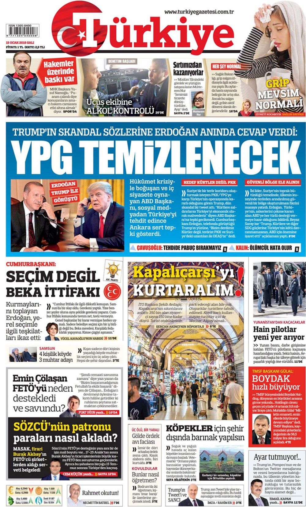 Günün gazete manşetleri - 15 Ocak 2019 - 1