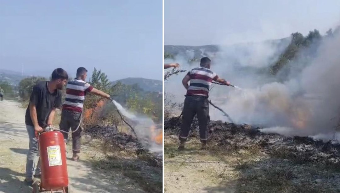 Elektrik teli koptu, otluk alan yandı