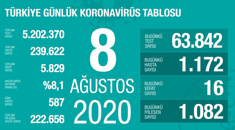 Türkiye'de corona virüsten son 24 saatte 16 can kaybı, bin 172 yeni vaka - 1