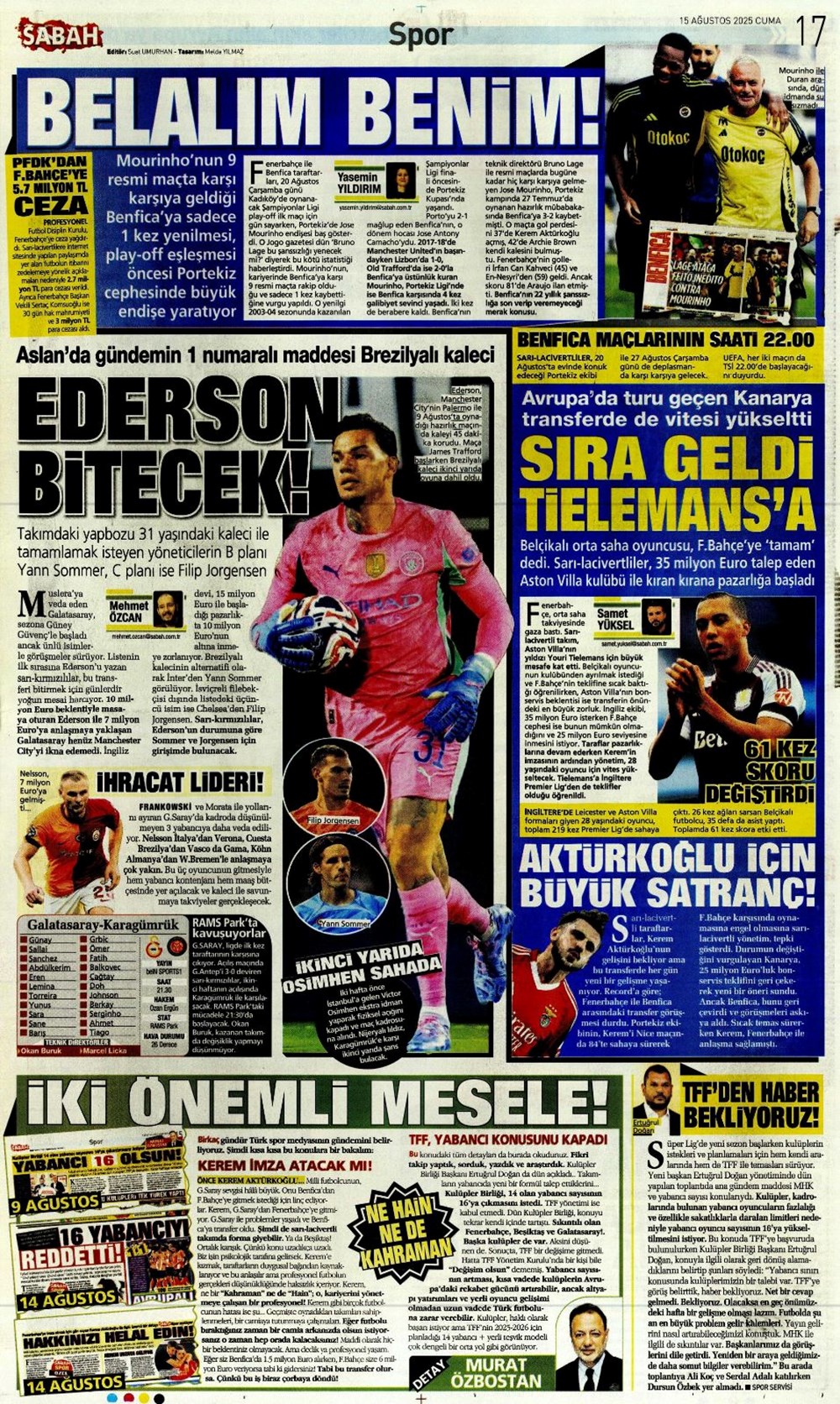 "Kabustan zafere" (15 Ağustos spor manşetleri) - 17