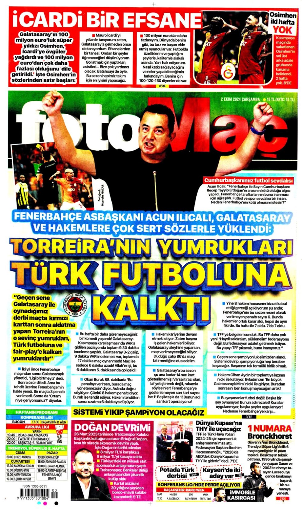 "Bir Mourinho klasiği" (2 Ekim 2024 spor manşetleri) - 4