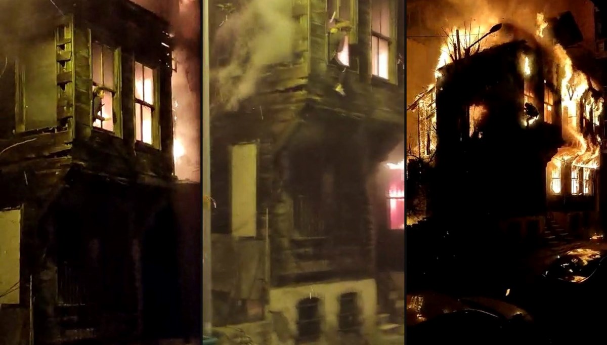 Alev alan binanın penceresinden atlayarak kurtuldular