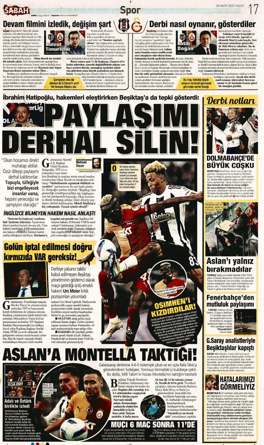 "Zirveye Kartal pençesi" (30 Mart 2025 spor manşetleri) - 6