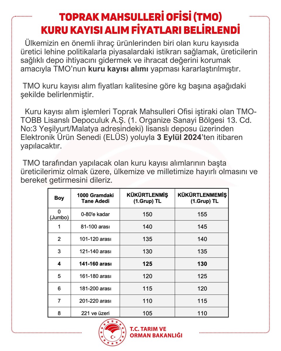 Kuru kayısı alım fiyatları belirlendi - 1