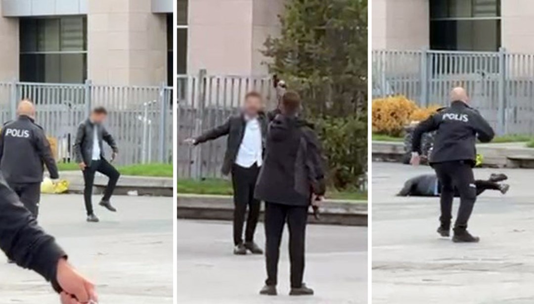 Çağlayan'da hareketli anlar: Adliyenin önünde başına silah dayadı, havaya ateş açtı