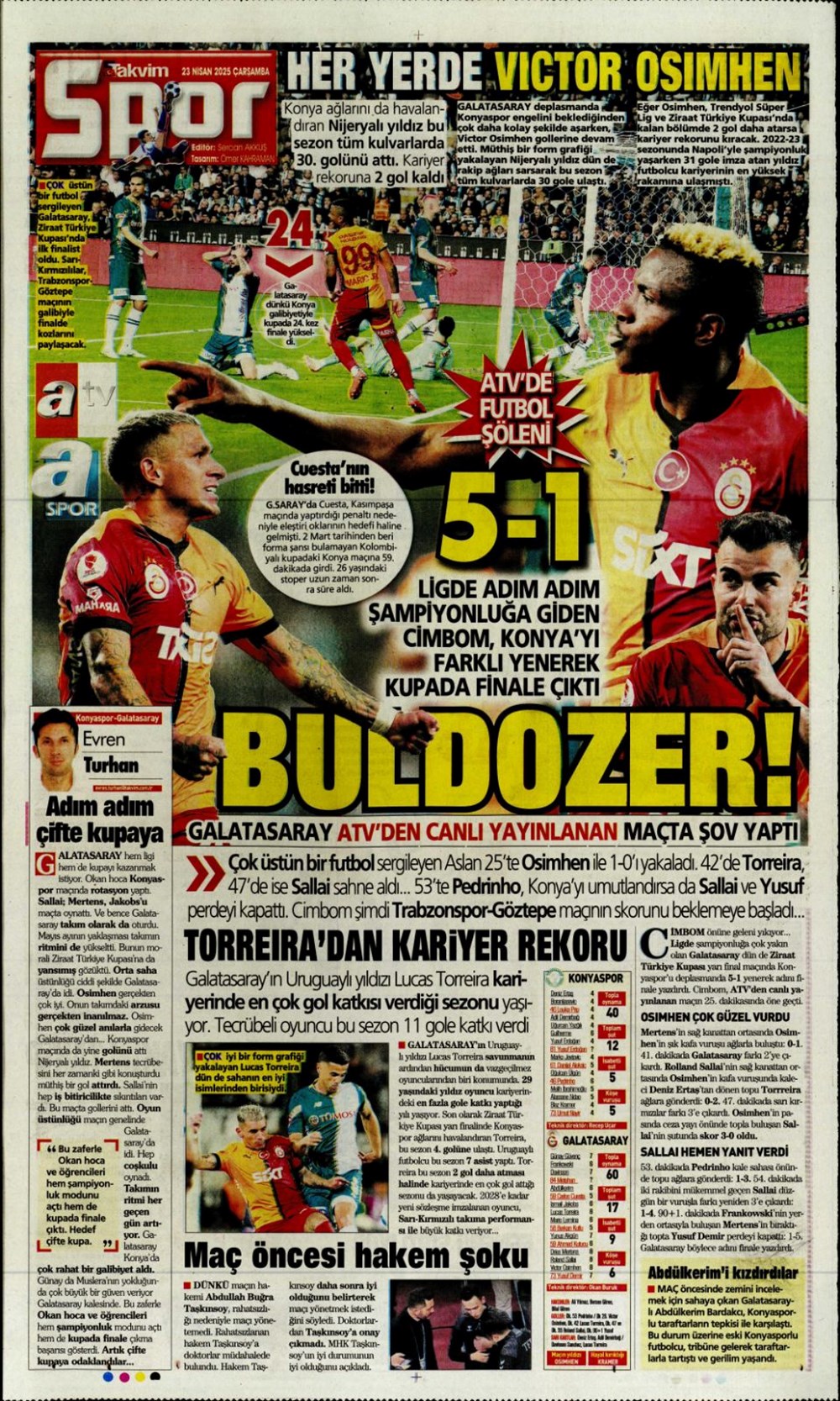 "Aslan finale kükredi" (23 Nisan 2025 spor manşetleri) - 30