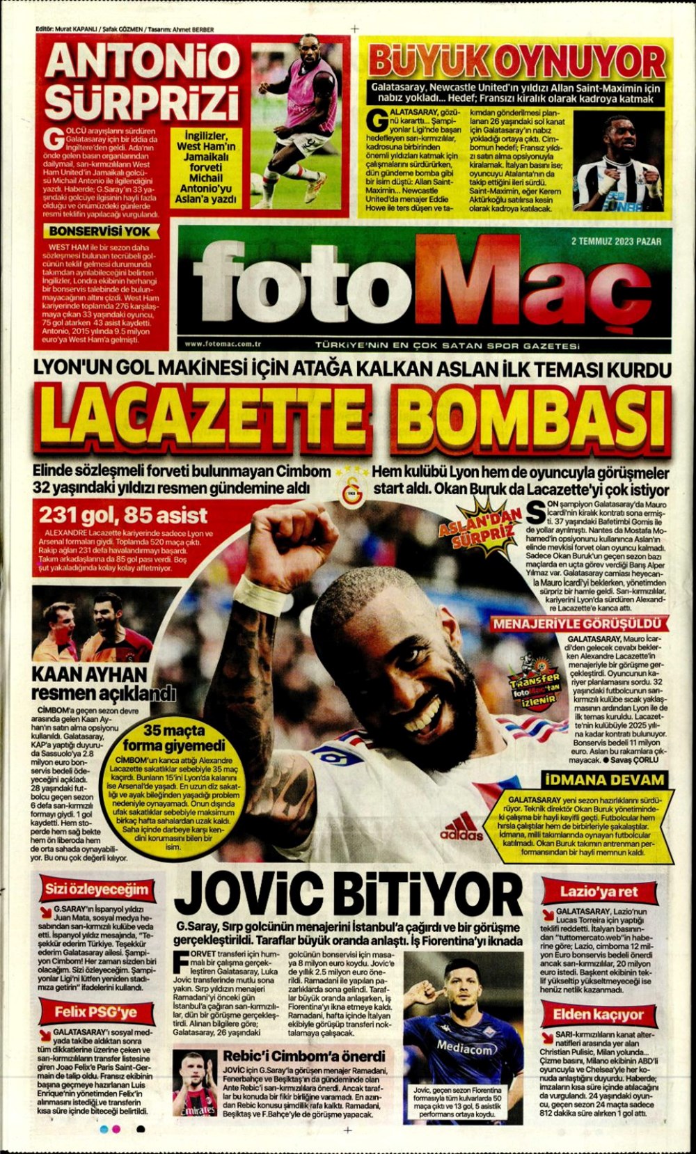Günün spor manşetleri (2 Temmuz 2023) - 1