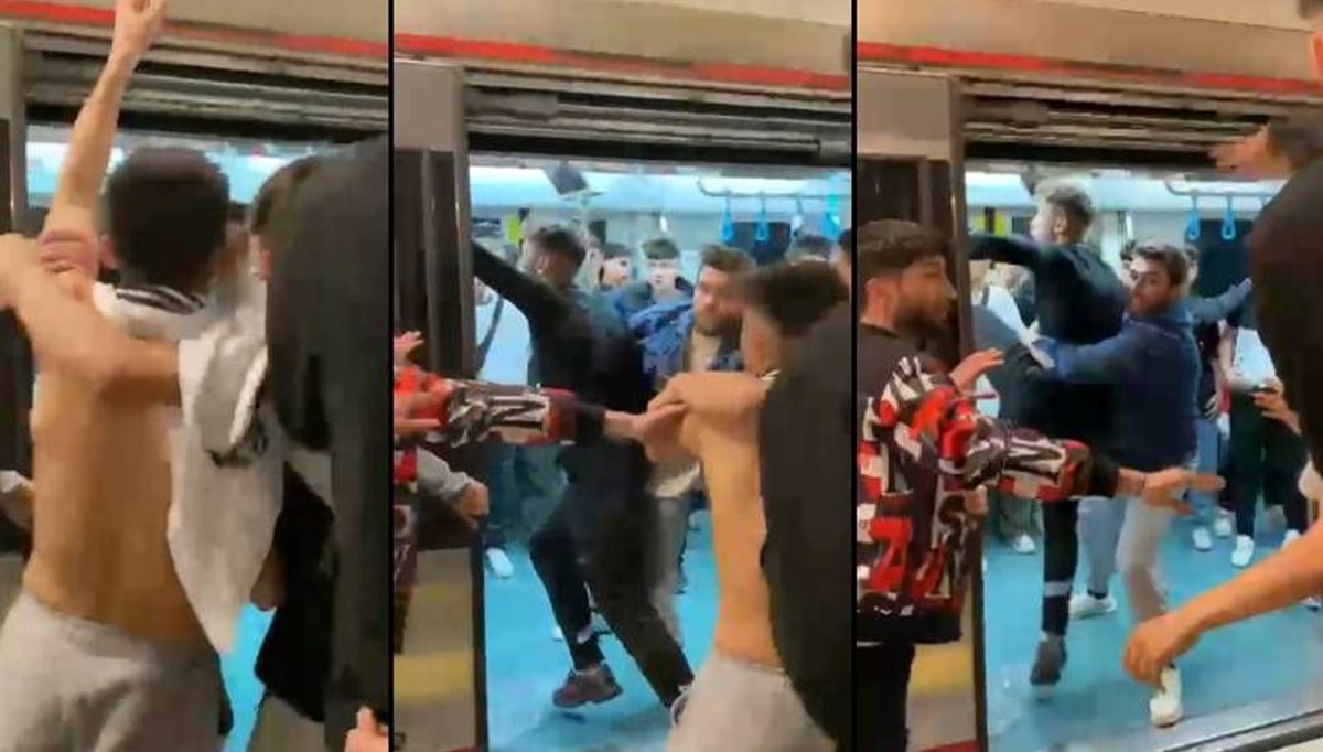 Marmaray'da tekmeli yumruklu kavga