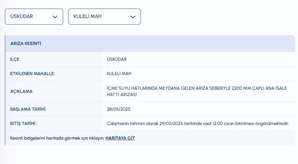 İstanbul'da (Kadıköy, Üsküdar, Zeytinburnu) sular ne vakit gelecek? 77