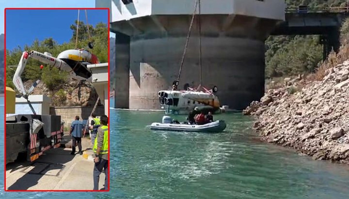 İzmir'de baraj gölüne düşen helikopterin enkazı böyle çıkarıldı