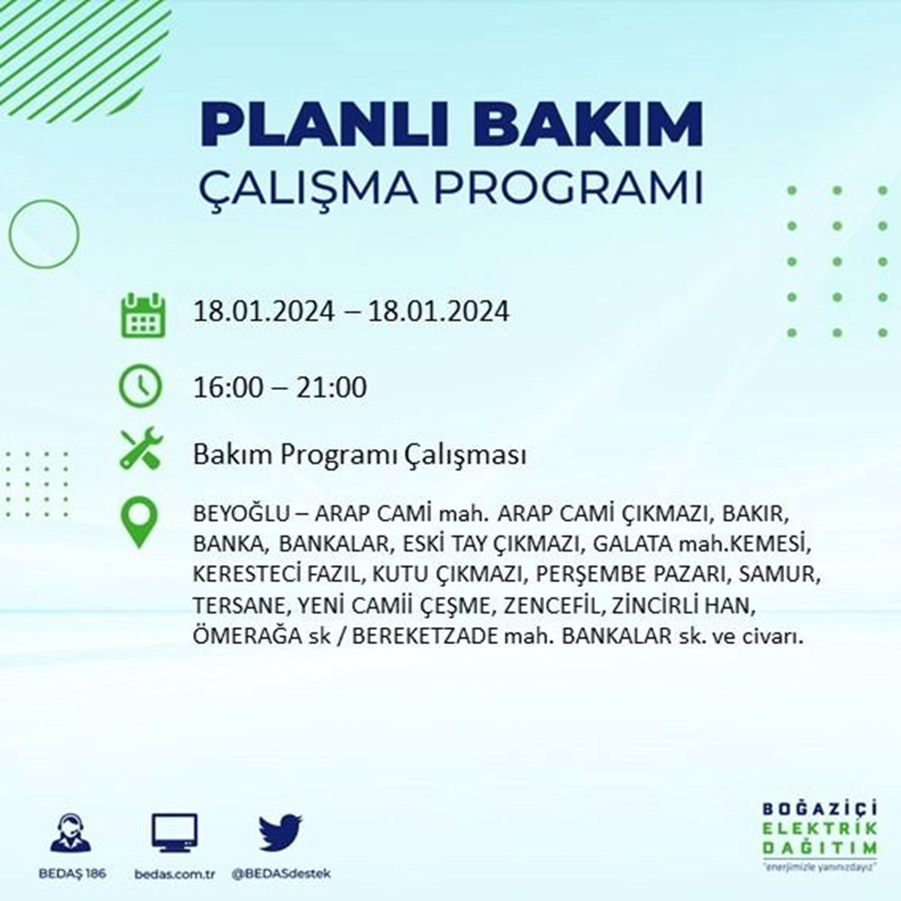 İstanbul'un 17 ilçesinde elektrik kesintisi: Elektrikler ne zaman gelecek? (18 Ocak BEDAŞ kesinti programı) - 17