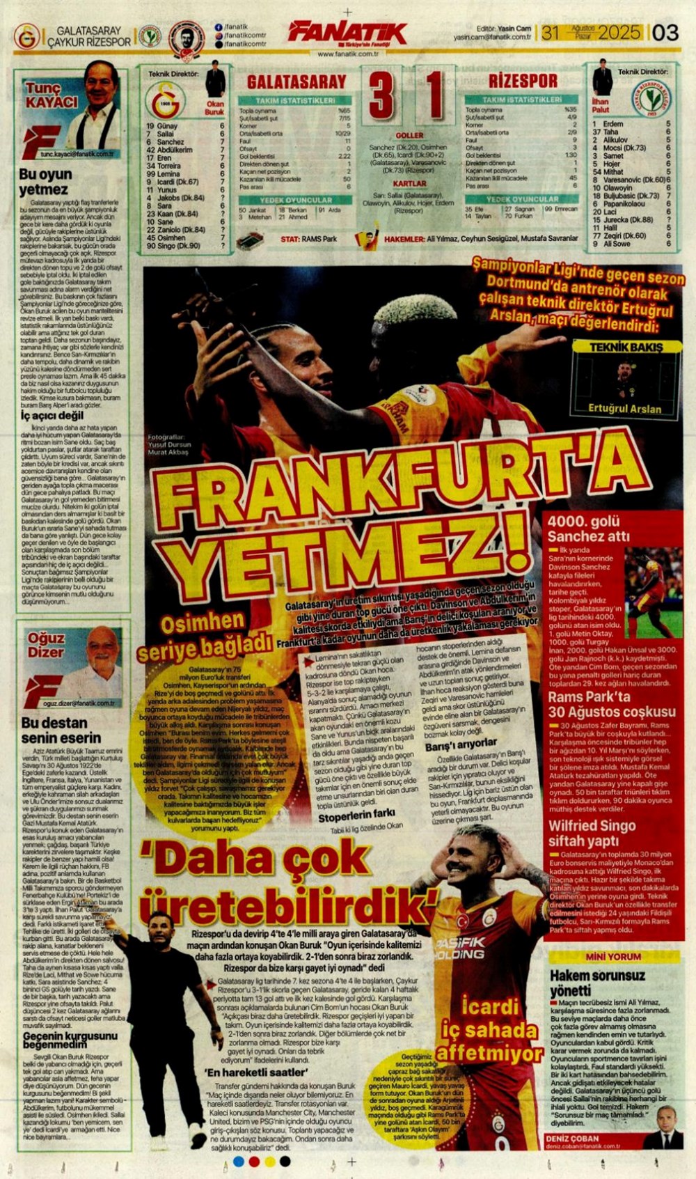"Ya Kartal ya Schmidt" (31 Ağustos spor manşetleri) - 3