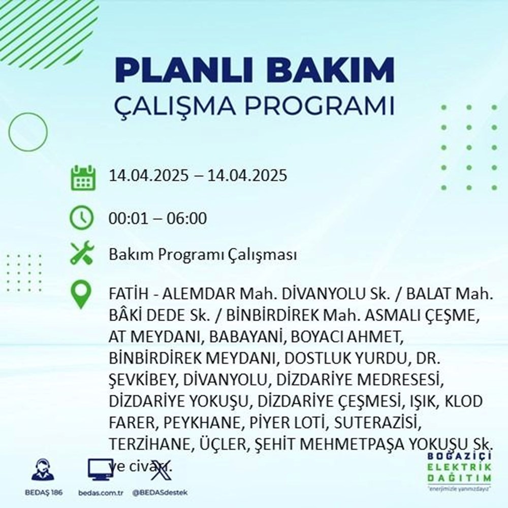 İstanbul'un 23 ilçesinde elektrik kesintisi: Elektrikler ne vakit gelecek? 9 saat sürecek (14 Nisan BEDAŞ kesinti programı) 140 y J ER2Th02fABLNWDVrPA
