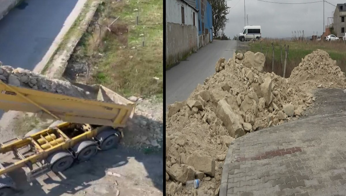 Güpegündüz yola hafriyat döküp kaçtı