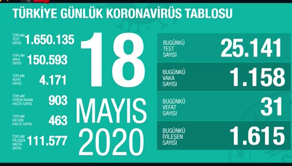 Türkiye'de corona virüsten 24 saatte 31 can kaybı