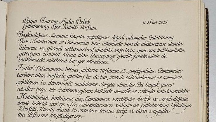 Başkan Dursun Özbek'e teşekkür yazısı