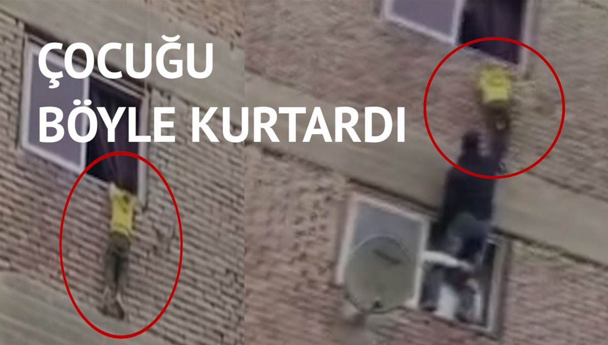 Düşmek üzere olan çocuğu çekip aldı Düşmek üzere olan çocuğu çekip aldı