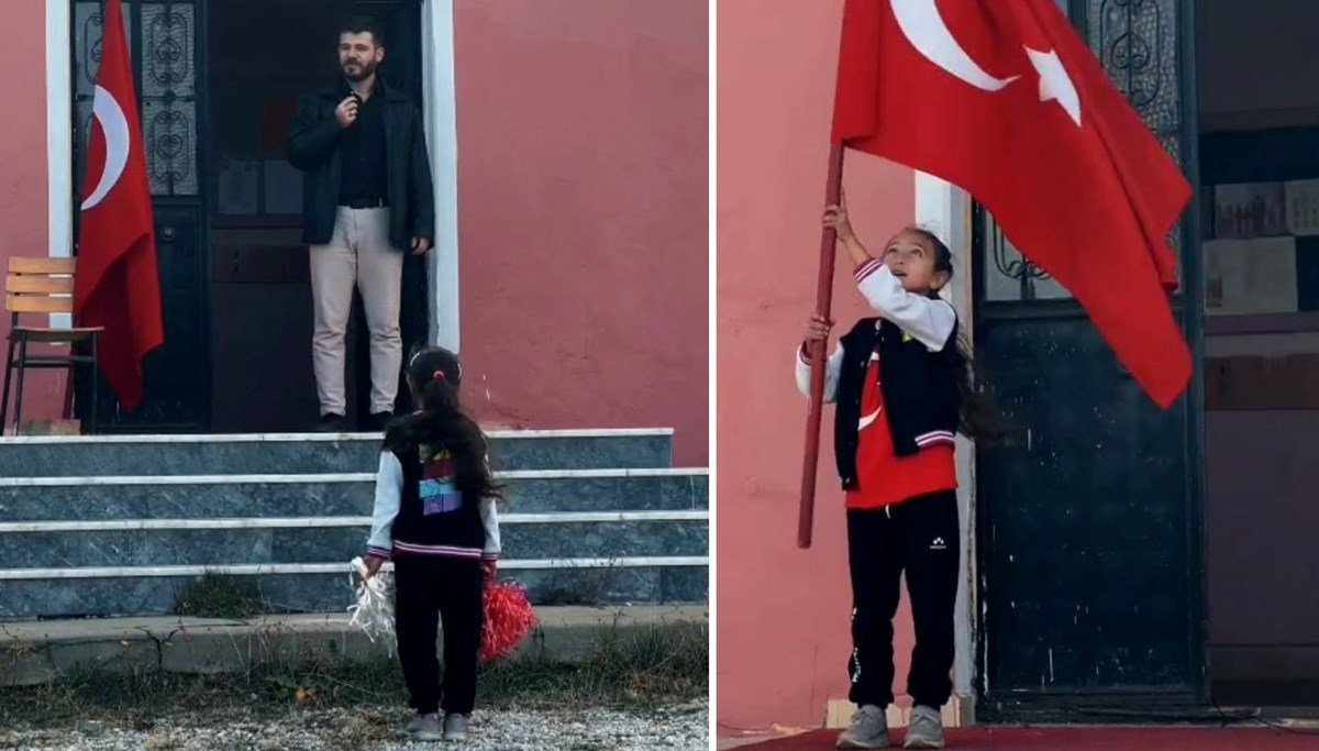 1 öğretmenli, 1 öğrencili okulda 29 Ekim kutlaması