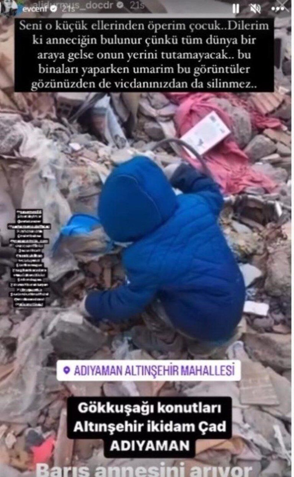 Fahriye Evcen'den depremzede çocuğa: Tüm dünya bir araya gelse onun yerini tutamayacak - 1