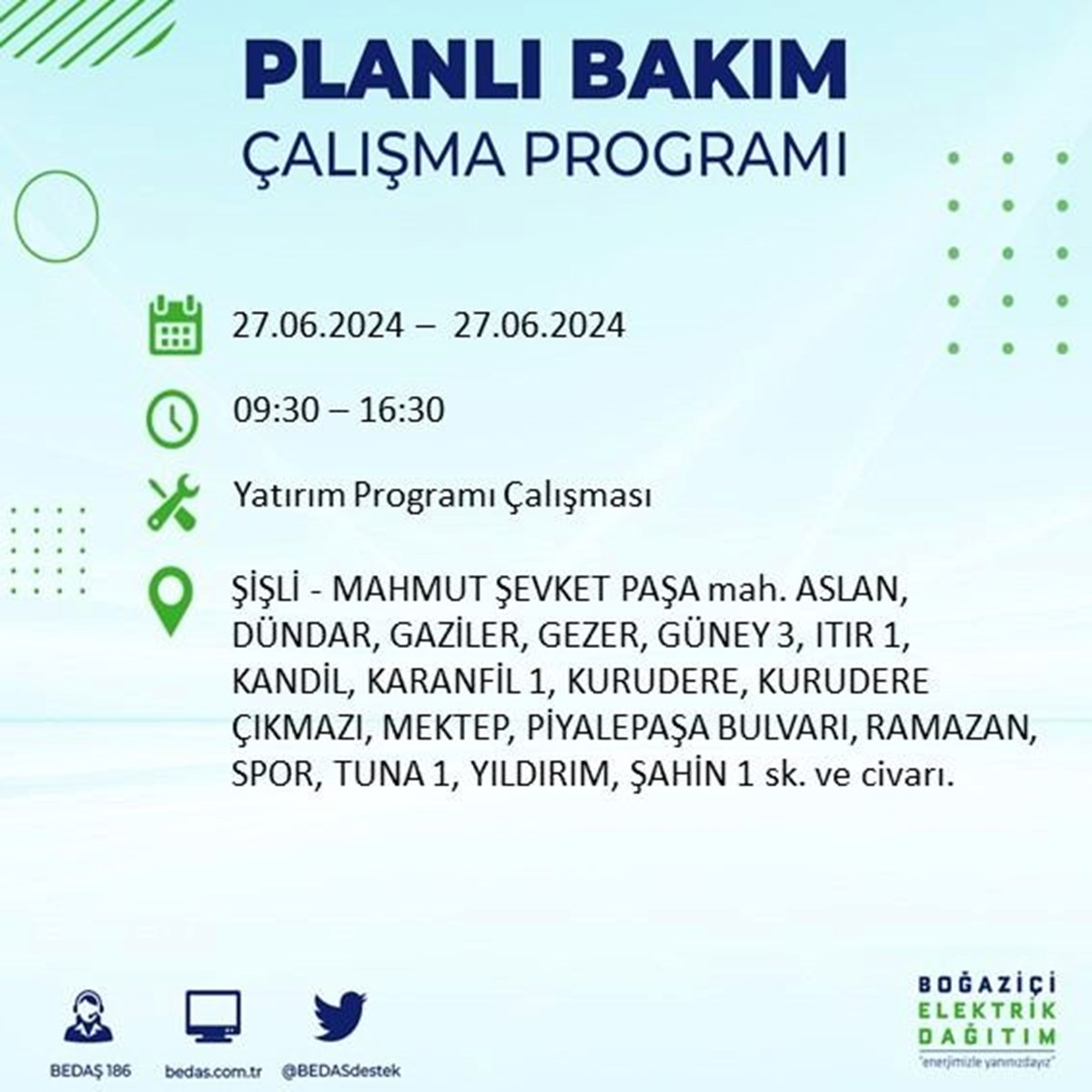 O güne dikkat! İstanbul'un 22 ilçesinde elektrik kesintisi yaşanacak (27 Haziran BEDAŞ kesinti programı)