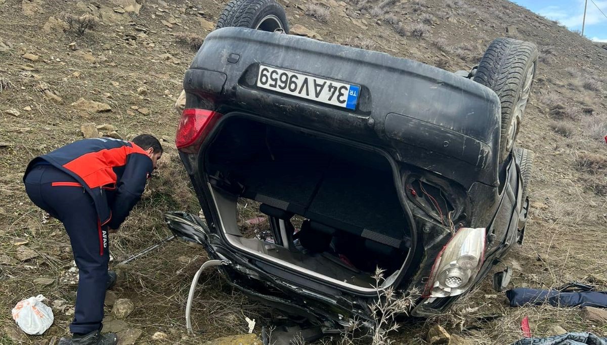 Kontrolden çıkıp takla atan araç hurdaya döndü