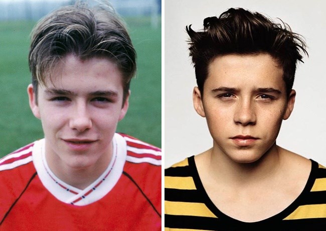 David Beckham (17 yaşındayken) ve oğlu Brooklyn Beckham (16 yaşında)