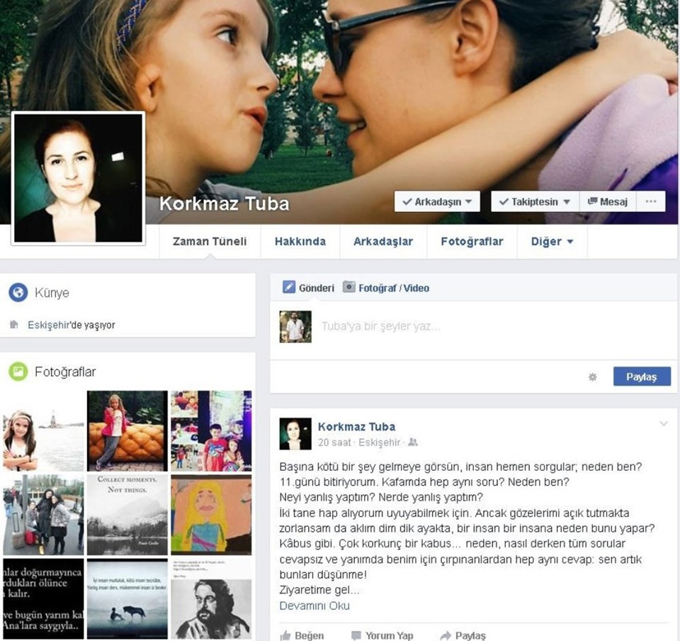 Tuba Korkmaz hislerini Facebook sayfasından paylaştı.