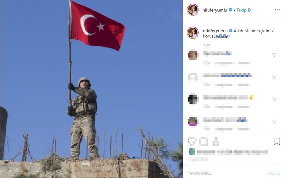 Instagram'da ünlüler, Ünlülerden Mehmetçik'e destek mesajları, Barış Pınarı Harekatı, Barış Pınarı Harekatı destek mesajları, ünlülerden Barış Pınarı Harekatı'na destek mesajları, TSK