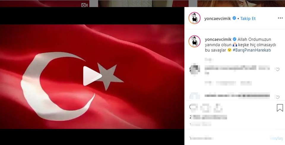 Instagram'da ünlüler, Ünlülerden Mehmetçik'e destek mesajları, Barış Pınarı Harekatı, Barış Pınarı Harekatı destek mesajları, ünlülerden Barış Pınarı Harekatı'na destek mesajları, TSK