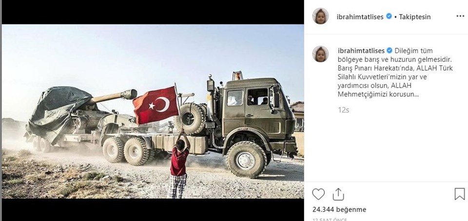 Instagram'da ünlüler, Ünlülerden Mehmetçik'e destek mesajları, Barış Pınarı Harekatı, Barış Pınarı Harekatı destek mesajları, ünlülerden Barış Pınarı Harekatı'na destek mesajları, TSK