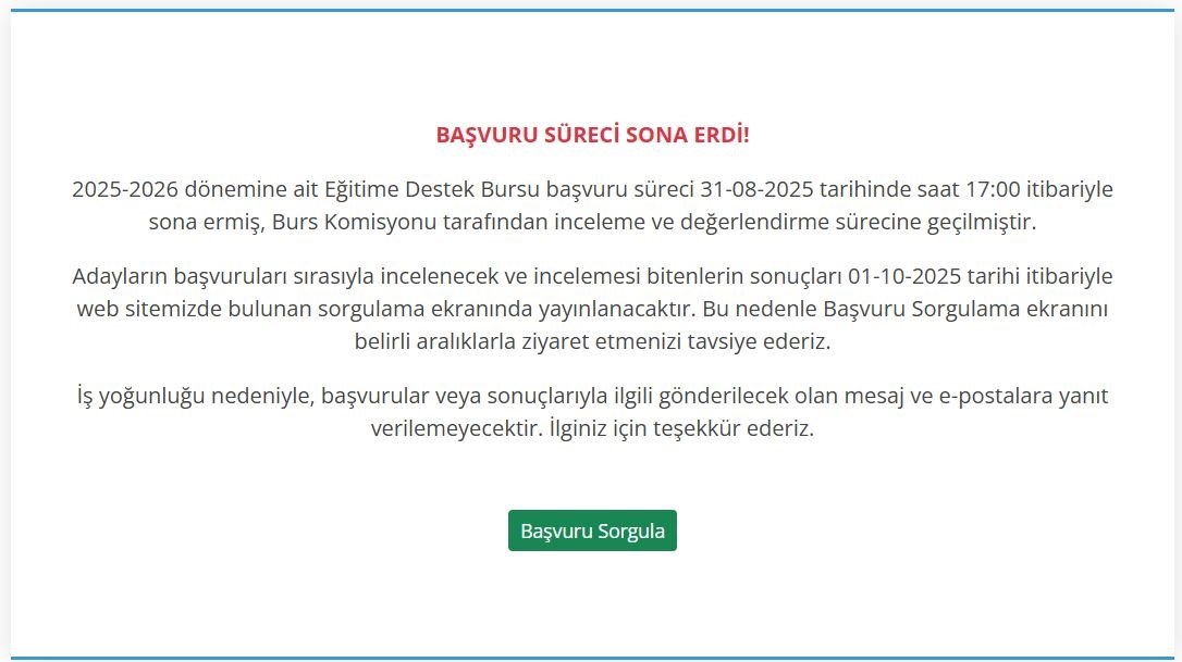 Tekinder burs başvuru sonu açıklaması