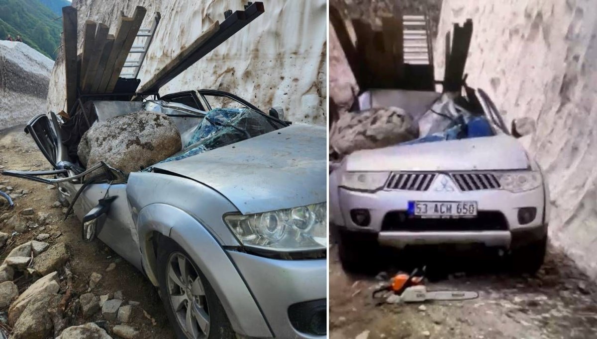 Yamaçtan kopan kaya ezdi Yamaçtan kopan kaya ezdi