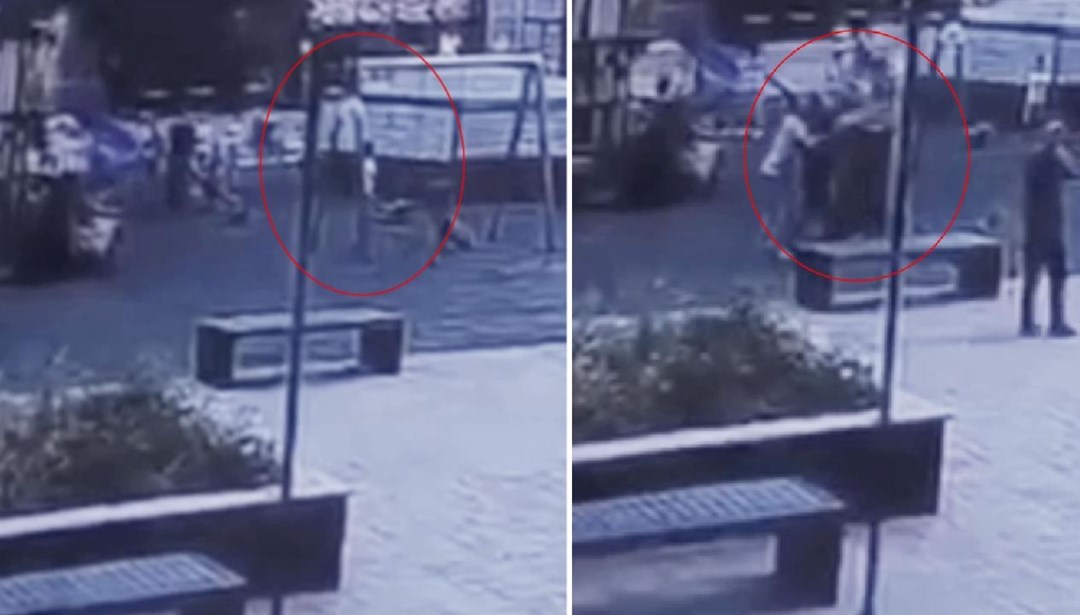 Parkta oynayan 2 küçük çocuğu darbetti