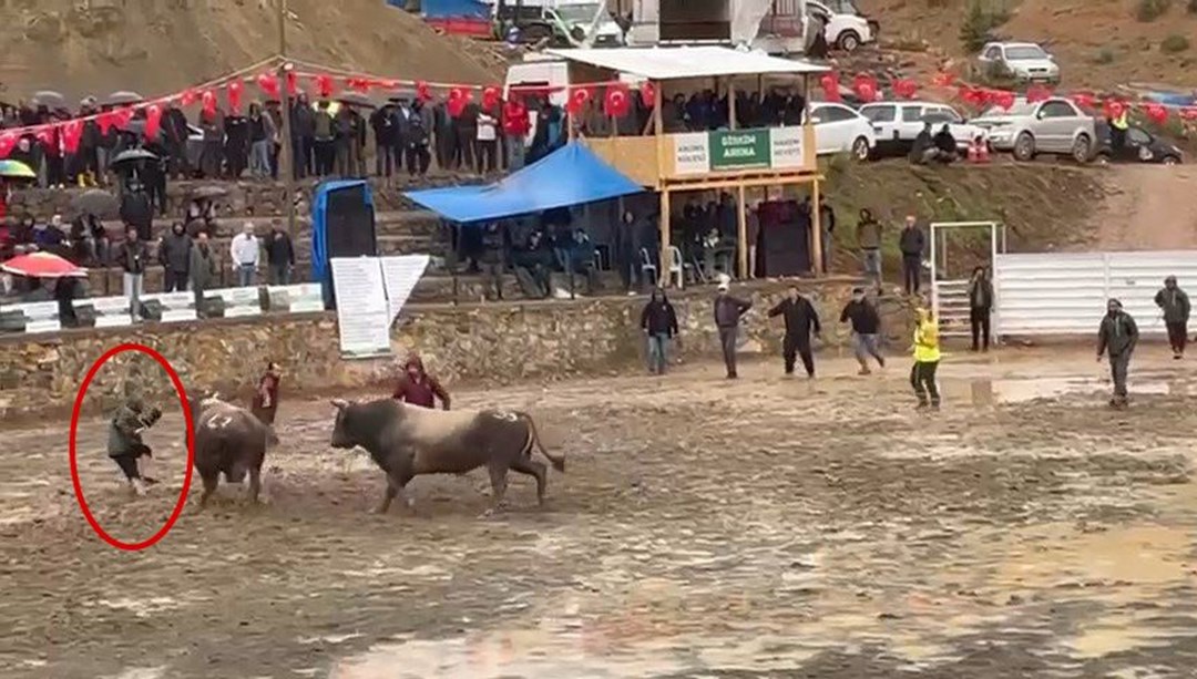 Boğa hakemin üzerinden geçti