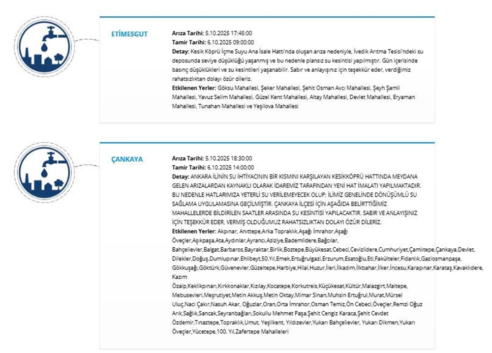 Ankara'nın 7 ilçesinde su kesintisi: Sular ne zaman gelecek? (ASKİ 6 Ekim su kesintisi programı) - 4