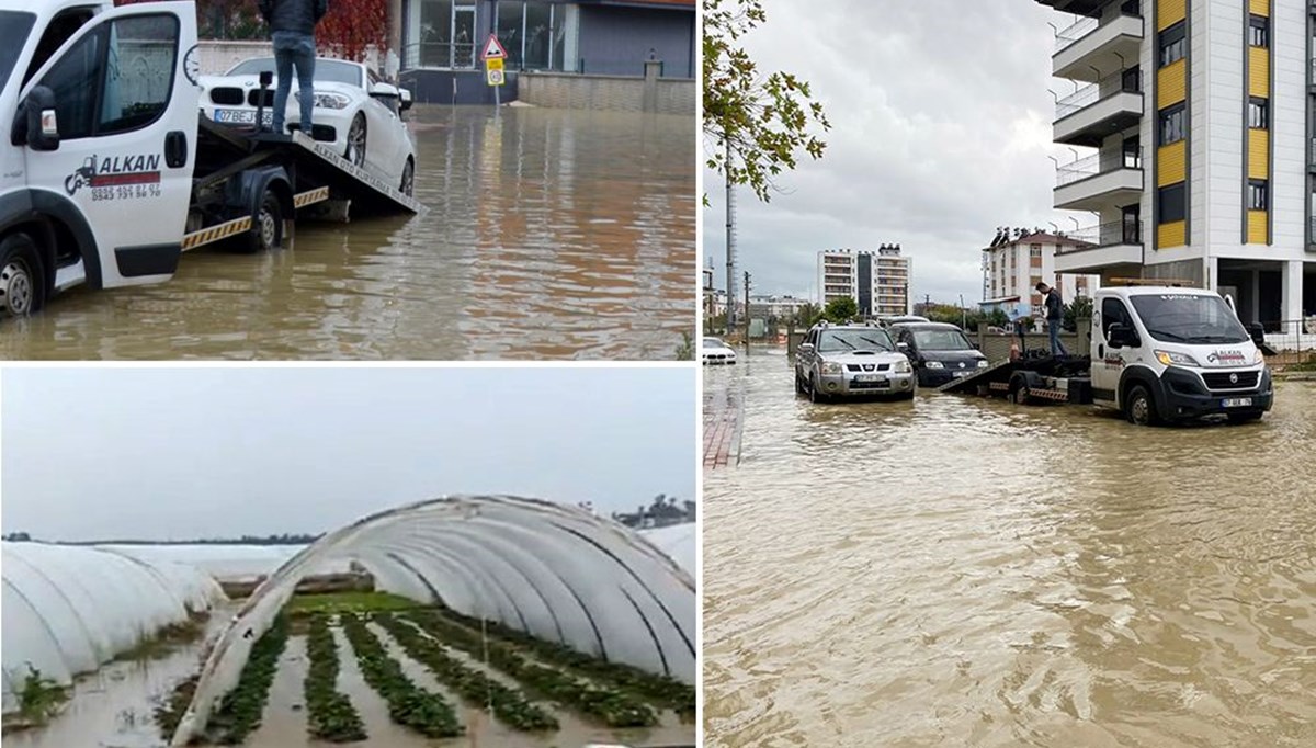 Antalya’da şiddetli yağış (Caddeler ve seralar sular altında kaldı)