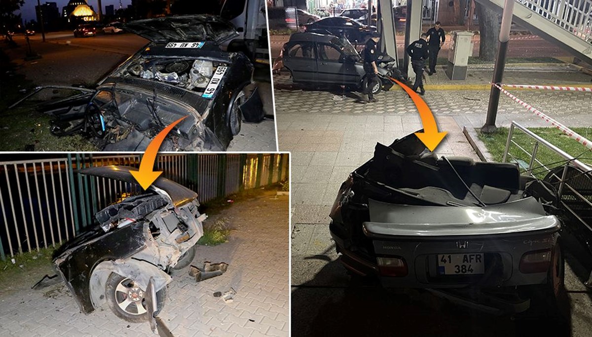 Biri ağaca, diğeri aydınlatma direğine çarpan otomobiller ikiye ayrıldı: 2 sürücü de öldü