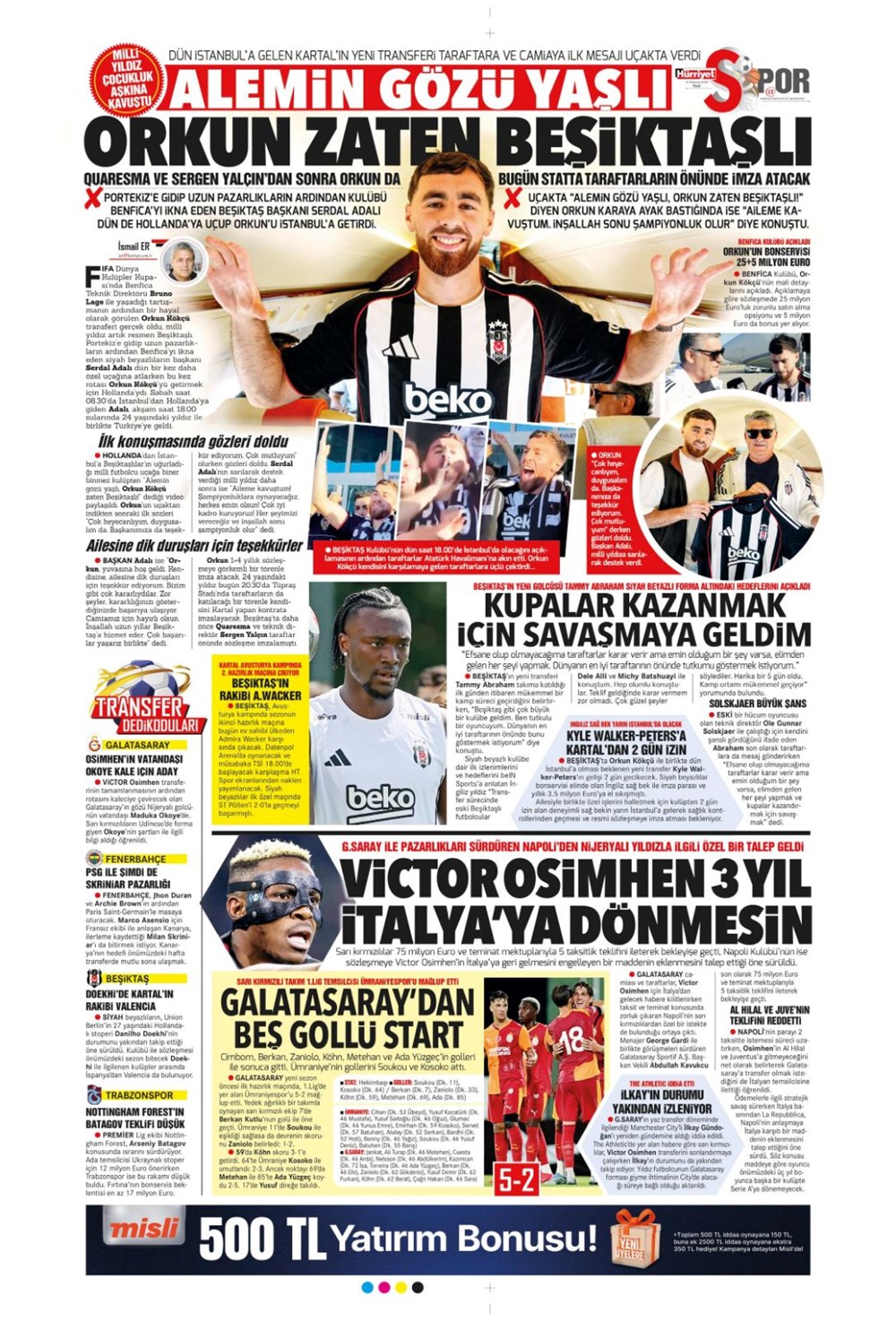 "Transfer şov" (13 Temmuz 2025 spor manşetleri) - 8